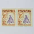Block of 2 Rhodesia and Nyasaland SACC 20 mint stamps - hinged
