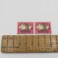 SACC 124 Bechuanaland pair of 1d stamps - Right hand stamp with cap flow