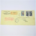 Registered cover from Djibouti to London England with three stamps and three Djibouti cancellations