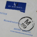 Airmail cover from Tangier Morocco to Bloemfontein South Africa with two stamps