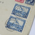 Airmail cover from Luxembourg via Bruxelles to London England with 4 stamps and two Bruxelles cancel