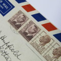 Australian Airmail cover with 2x 6 12d and 2x 2 12d stamps to England