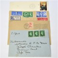 Lot of four Used postal envelopes from England to South Africa