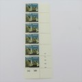 SACC 351 Restoration of Tulbagh strip of 6 x 4 cent stamps with downward shift of dark printing