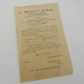 St Michael`s College Johannesburg Tuition fees brochure - Late 1800`s