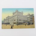 Antique color postcard showing the Cape Town Railway station - Early 1900`s - Unused