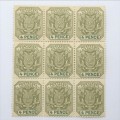 ZAR - SACC 228 Block of 9 unmounted mint stamps