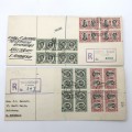 Southern Rhodesia Royal visit 1947 FDC - Salisbury cancel and Royal Train cancel - blocks of 4