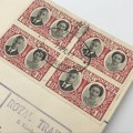 Southern Rhodesia Royal visit 1947 FDC - Salisbury cancel and Royal Train cancel - blocks of 4