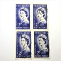 SACC 142 Queen Elizabeth 2d stamps with white dots below A of Afrika - 4 stamps
