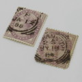 Victoria One Penny stamps - cancelled in 1882,1883,1884,1885,1886,1887 and 1888
