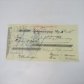 Cheque issued by Advocate Thomas Canter in Ladysmith 1888 - with the marks of 2 locals
