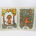 Pair of Adam and Eve framed towels - Vintage