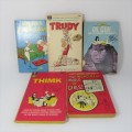Lot of 5 vintage comic books - Nellies Bedfellows, Trudy, Thimk, The wonderful world of girls