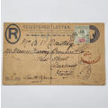 Unrated registered postal cover from Chichester to Natal, South Africa with 2d stamp dated 8 May `02