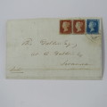 Great Britain 1847 letter posted from Cardiff to Swansea with pair of penny red stamps
