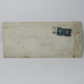 Pair of 2 penny blue stamps GA & GB on corner -uncut pair- dirty envelope but rare backstamped