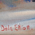 Larger Dale Elliot landscape painting, acrylic on board - Frame 60 x 76cm, Painting 43 x 59cm