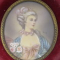 19th Century hand painted portrait in brass and velvet frame signed B.Z