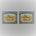 South Africa 1927 London pictorial 1 shilling pair unhinged mint - dot in A of SUIDAFRIKA