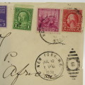 Front of letter adressed to JBM Hertzog sent from New York to Pretoria with 6 USA stamps cancelled