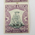 South West Africa 2d + 1d Voortrekker memorial fundstamp SACC 121b - overprint shifted to the bottom