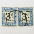 South West Africa Postage due 3d used pair SACC 26 ( 1924-1926)