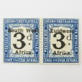 South West Africa Postage due 3d (Type 2) SACC 26 - pair mint