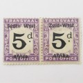 South West Africa Postage due 5d ( Transvaal ) Pair mint hinged - SACC 7