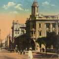 Antique color postcard of Smith Street Durban showing the Natal Bank