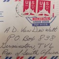 Airmail Letter sent from Puerto Rico to Germiston South Africa January 1973 with 2 US 11 cent stamps