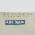 Airmail cover - first direct airmail Monrovia Liberia to Paris with 6 Liberia triangular stamps