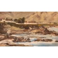 Beautiful framed oil painting of the view of Hermanus from the cliff path signed J Thompson
