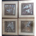 4 Vintage Thai paintings on silk in metal frames 1 bid for all - value R8800.00