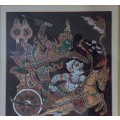 5 Vintage Thai paintings on silk in metal frames -  1 bid takes all