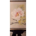 Oriental silk painting of a peony on silk - signed and stamped