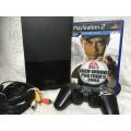 Playstation 2 - Black Slim Line Console c/w 1 x Original Controller, AV + Power Cable 1 x Game