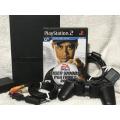 Playstation 2 - Black Slim Line Console c/w 1 x New Generic Controller, AV + Power Cable 1 x Game
