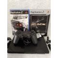 Playstation 2 - Black Slim c/w 1 x New Generic Controller, AV Cable & Power Cord + 2 Games
