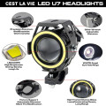 Motorcycle Headlight Led U7 DRL Fog Driving Running Light with Angel Eyes Lights Ring Front spot