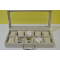 10 SLOT HESSIAN DESIGN Watch Box, Watch Case, Storage Box with Large Compartments