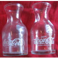 COCA-COLA ENJOY/GENIET   : 2 GLASS CARAFE - VINTAGE : EACH 12.5cm HIGH - TOP DIAMETER 5cm