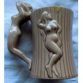 Naked lady Ceramic mug with posing lady handle and 3D Ladies each side of mug