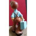 Vintage - Plastic boy with suitcase - - NOTE damage on corner of suitcase