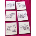 SET OF 6 COASTERS - CORK BACKED - CAPE DUTCH HOUSES