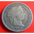1866 Spain - Isabel 2 - 40 Centimos Silver Coin Forty cents