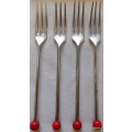 Vintage - 3 Prong Long Handle Forks (4) Red bead top