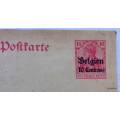 Pre-printed Unused Postkarte - 10 Mark (Deutsches Reich) stamp overprinted Belgien 10 Centimes