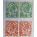 Union of South Africa - George V - Unused 1/2d and 1 1/2d  Pairs - Note narrow top margins