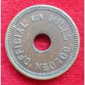 Mills Golden Official Gaming Token, Early 1900`s- Brass Amusement Token - holed as issued